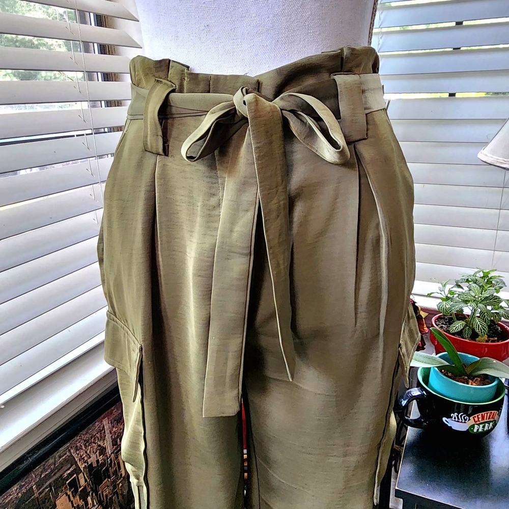 Olive Green Tie-Waist Pants